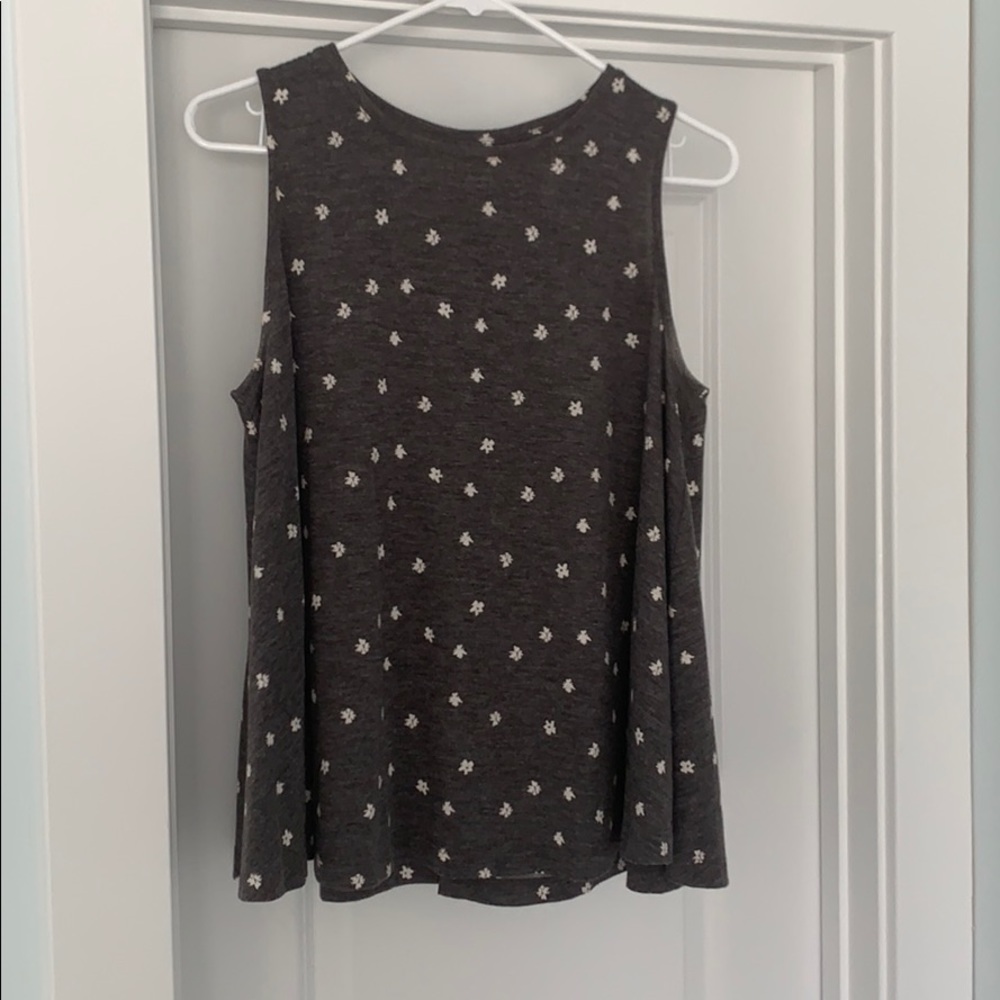 Loft Gray Tank Top With White Flowers